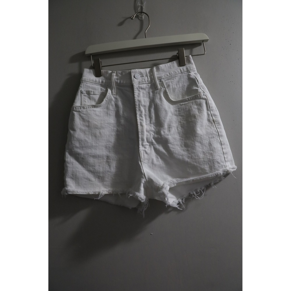 Mother Superior Tunnel Vision Cuff Fray White Denim Shorts 26 Totally Innocent